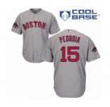 Men's Majestic Boston Red Sox #15 Dustin Pedroia Replica Grey Road Cool Base 2018 World Series Champions MLB Jersey