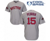 Men's Majestic Boston Red Sox #15 Dustin Pedroia Replica Grey Road Cool Base 2018 World Series Champions MLB Jersey
