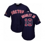 Men's Majestic Boston Red Sox #19 Jackie Bradley Jr Authentic Navy Blue Team Logo Fashion Cool Base 2018 World Series Champions MLB Jersey