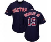 Men's Majestic Boston Red Sox #19 Jackie Bradley Jr Authentic Navy Blue Team Logo Fashion Cool Base 2018 World Series Champions MLB Jersey