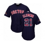 Men's Majestic Boston Red Sox #21 Roger Clemens Authentic Navy Blue Team Logo Fashion Cool Base 2018 World Series Champions MLB Jersey