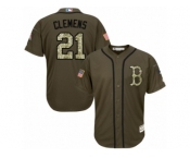 Men's Majestic Boston Red Sox #21 Roger Clemens Replica Green Salute to Service MLB Jersey