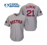Men's Majestic Boston Red Sox #21 Roger Clemens Replica Grey Road Cool Base 2018 World Series Champions MLB Jersey