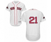 Men's Majestic Boston Red Sox #21 Roger Clemens White Home Flex Base Authentic Collection 2018 World Series Champions MLB Jersey