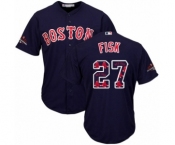 Men's Majestic Boston Red Sox #27 Carlton Fisk Authentic Navy Blue Team Logo Fashion Cool Base 2018 World Series Champions MLB Jersey