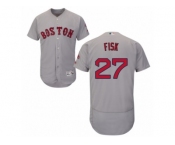 Men's Majestic Boston Red Sox #27 Carlton Fisk Grey Flexbase Authentic Collection MLB Jersey