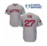 Men's Majestic Boston Red Sox #27 Carlton Fisk Replica Grey Road Cool Base 2018 World Series Champions MLB Jersey