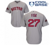 Men's Majestic Boston Red Sox #27 Carlton Fisk Replica Grey Road Cool Base 2018 World Series Champions MLB Jersey