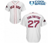 Men's Majestic Boston Red Sox #27 Carlton Fisk Replica White Home Cool Base 2018 World Series Champions MLB Jersey
