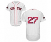 Men's Majestic Boston Red Sox #27 Carlton Fisk White Home Flex Base Authentic Collection 2018 World Series Champions MLB Jersey