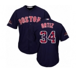 Men's Majestic Boston Red Sox #34 David Ortiz Authentic Navy Blue Team Logo Fashion Cool Base 2018 World Series Champions MLB Jersey