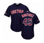 Men's Majestic Boston Red Sox #45 Pedro Martinez Authentic Navy Blue Team Logo Fashion Cool Base 2018 World Series Champions MLB Jersey