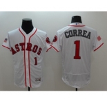 Men Houston Astros #1 Carlos Correa White Stars & Stripes 2016 Independence Day Flex Base Jersey