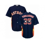 Men Majestic Houston Astros #35 Justin Verlander Authentic Navy Blue Team Logo Fashion Cool Base MLB Jersey