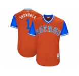 Men's 2017 Little League World Series Astros Carlos Correa #1 Showrrea Orange Jersey