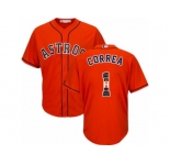 Men's Majestic Houston Astros #1 Carlos Correa Authentic Orange Team Logo Fashion Cool Base MLB Jersey