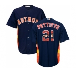Men's Majestic Houston Astros #21 Andy Pettitte Authentic Navy Blue Team Logo Fashion Cool Base MLB Jersey