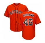 Men's Majestic Houston Astros #46 Francisco Liriano Authentic Orange Team Logo Fashion Cool Base MLB Jersey