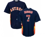 Men's Majestic Houston Astros #7 Craig Biggio Authentic Navy Blue Team Logo Fashion Cool Base MLB Jersey