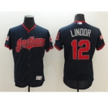 Men Cleveland Indians #12 Francisco Lindor Majestic Navy 2016 Independence Day Stars & Stripes Flex Base Jersey