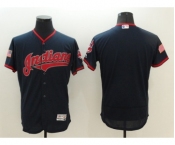Men Cleveland Indians Blank Majestic Navy 2016 Independence Day Stars & Stripes Flex Base Team Jersey