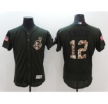 Men's Cleveland Indians #12 Francisco Lindor Majestic Green Salute to Service Flexbase Authentic Collection Player Jersey