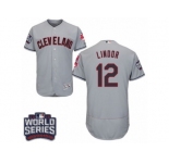 Men's Majestic Cleveland Indians #12 Francisco Lindor Grey 2016 World Series Bound Flexbase Authentic Collection MLB Jersey