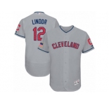 Men's Majestic Cleveland Indians #12 Francisco Lindor Grey Stars & Stripes Authentic Collection Flex Base MLB Jersey