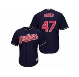 Men's Majestic Cleveland Indians #47 Trevor Bauer Authentic Navy Blue Alternate 1 Cool Base MLB Jersey