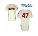 Men's Majestic Cleveland Indians #47 Trevor Bauer Replica Cream Alternate 2 Cool Base MLB Jersey