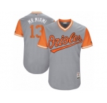 Men's 2017 Little League World Series Orioles Manny Machado #13 Mr. Miami Gray Jersey