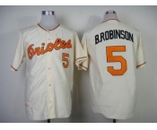 Mitchell And Ness 1989 Baltimore Orioles #5 Brooks Robinson Cream Throwback Stitched MLB Jersey