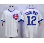 Chicago Cubs #12 Kyle Schwarber White Strip Home Cooperstown Stitched MLB Jersey