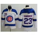 Chicago Cubs #23 Ryne Sandberg White Sawyer Hooded Sweatshirt Baseball Hoodie