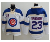 Chicago Cubs #23 Ryne Sandberg White Sawyer Hooded Sweatshirt Baseball Hoodie