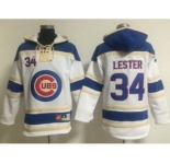 Chicago Cubs #34 Jon Lester White Sawyer Hooded Sweatshirt Baseball Hoodie