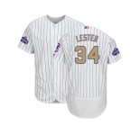 Chicago Cubs #34 Jon Lester White(Blue Strip) Flexbase Authentic 2017 Gold Program Stitched MLB Jersey