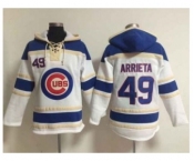 MLB Chicago Cubs #49 Jake Arrieta White Sawyer Hooded Sweatshirt Hoodie