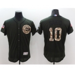 Men Chicago Cubs #10 Ron Santo Majestic Green Salute to Service Flexbase Authentic Collection Jersey