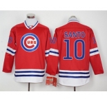 Men Chicago Cubs #10 Ron Santo Red Long Sleeve Stitched Baseball Jersey