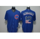 Men Chicago Cubs #12 Kyle Schwarber Blue USA Flag Fashion Cool Base Jersey