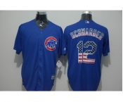 Men Chicago Cubs #12 Kyle Schwarber Blue USA Flag Fashion Cool Base Jersey
