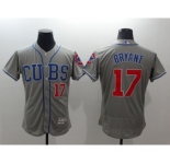 Men Chicago Cubs #17 Kris Bryant Majestic Gray stripe Flexbase Authentic Collection Player Jersey