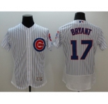 Men Chicago Cubs #17 Kris Bryant Majestic white stripe Flexbase Authentic Collection Player Jersey