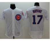 Men Chicago Cubs #17 Kris Bryant Majestic white stripe Flexbase Authentic Collection Player Jersey