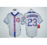 Men Chicago Cubs #23 Ryne Sandberg Gray Blue Stitched MLB Jersey