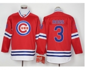 Men Chicago Cubs #3 David Ross Red Long Sleeve Stitched Baseball Jersey