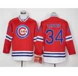 Men Chicago Cubs #34 Jon Lester Red Long Sleeve Stitched Baseball Jersey