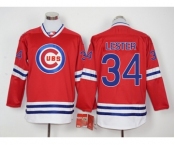 Men Chicago Cubs #34 Jon Lester Red Long Sleeve Stitched Baseball Jersey