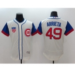 Men Chicago Cubs #49 Jake Arrieta Majestic Cream Blue Flexbase Authentic Collection Player Jersey